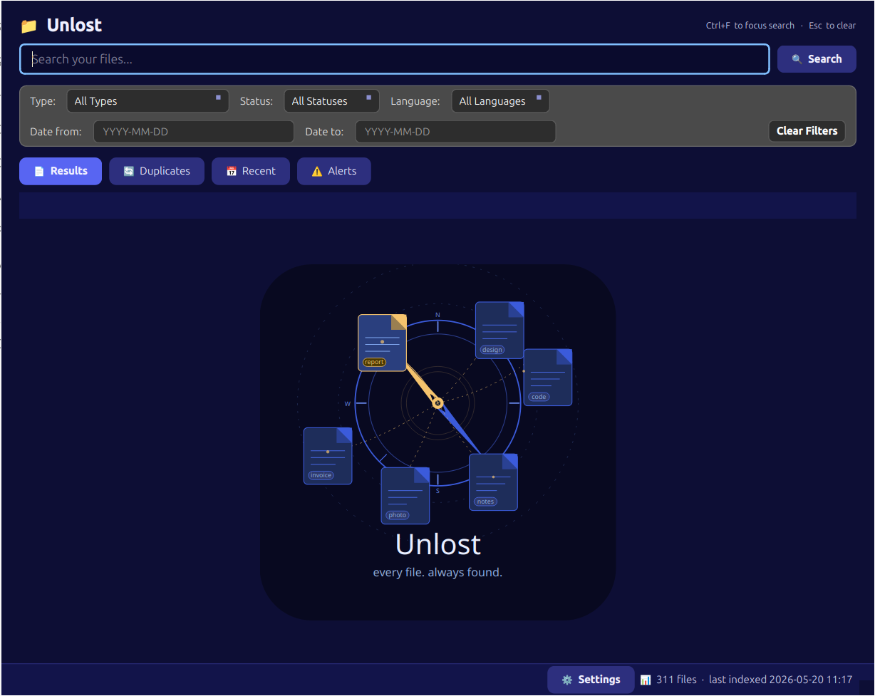 Search across everything Unlost has indexed.